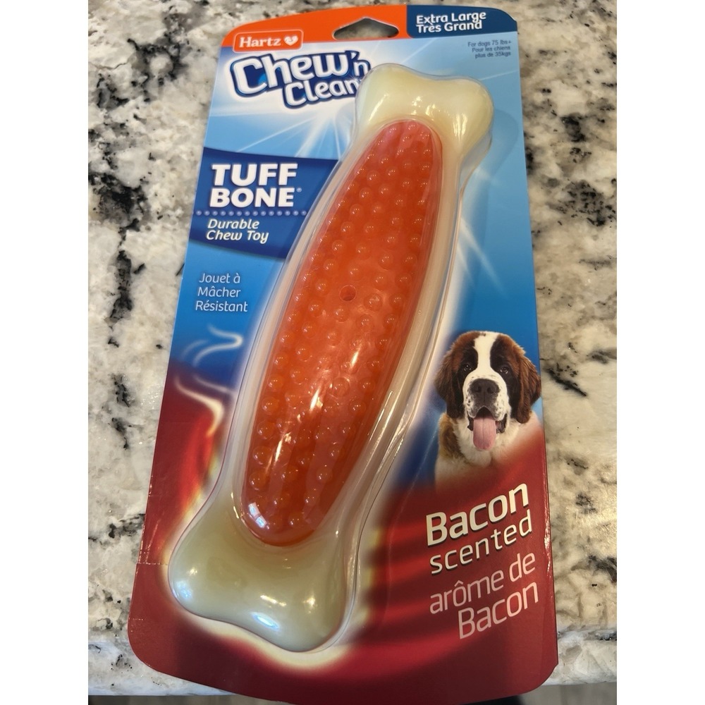Chew 'N Clean Tuff Bone Bacon‎ Scented Dental Dog Toy Extra Large New Dogs Tough
